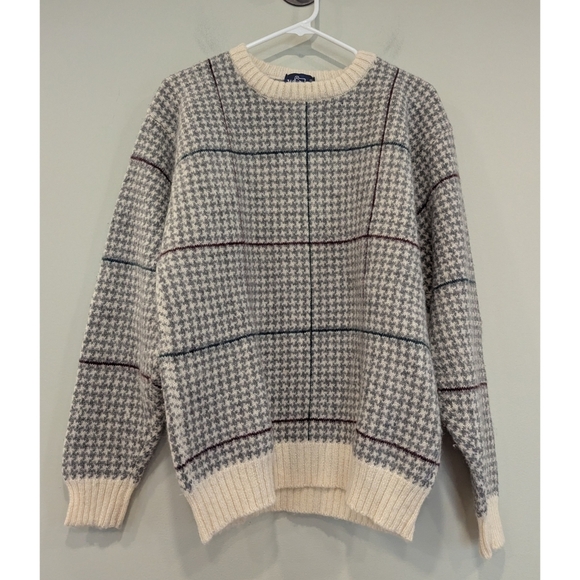 Vintage Woolrich Knit 100% Wool Houndstooth Windowpane Sweater XL